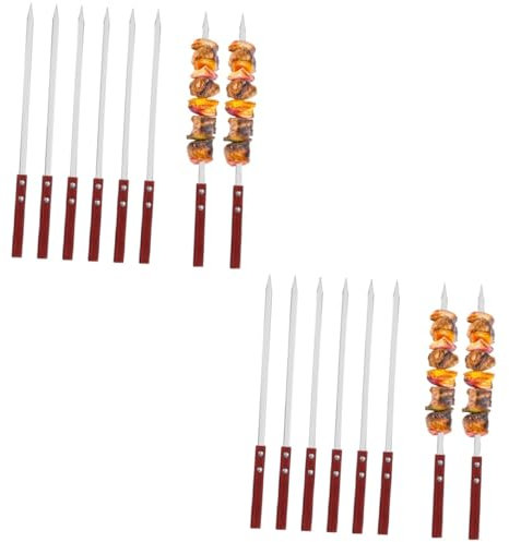 ibasenice 2 Ensembles Lot De Brochettes Plates Acier Inoxydable Pour Barbecue Poignées Ustensiles De Grillade Antidérapants Confortables Pour Kebab Viandes 6 Pièces * 2