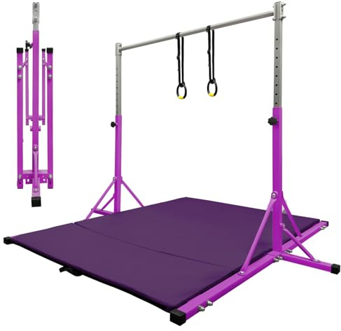 JC-ATHLETICS Gymnastics Kip Bar for Kid and Teenage Ages 3-18, 5.2FT Base Length, Adjustable Height from 3FT to 4.8 FT Height,Foldable Gymnastic Training Equipment for Home and Club Use
