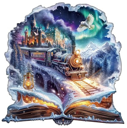 WOODBESTS Holzpuzzle Erwachsene, 270 Teile Magischer Schneezug Holzpuzzle | Unregelmäßige Einzigartige Puzzle, Weihnachten und Geburtstag Geschenke für Puzzle-Liebhaber (34 × 34 cm)