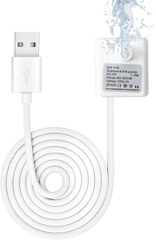 Pompe de Fontaine à Chat Chien,Pompe Fontaine à Eau Chat USB 120L/H pour Aquarium,3W Ultra-Silencieuse Mini Pompe à Eau Submersible Débit Réglable Silencieux Amovible