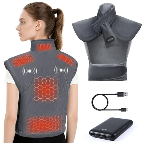 Arlierss Cuscino Termico Elettrico per Collo Spalle Schiena con Batteria da 10000mAh, Cuscinetto Riscaldante Collo con 3 Livelli di Temperatura & 3 Modalità di Massaggio, Spegnimento Automatico