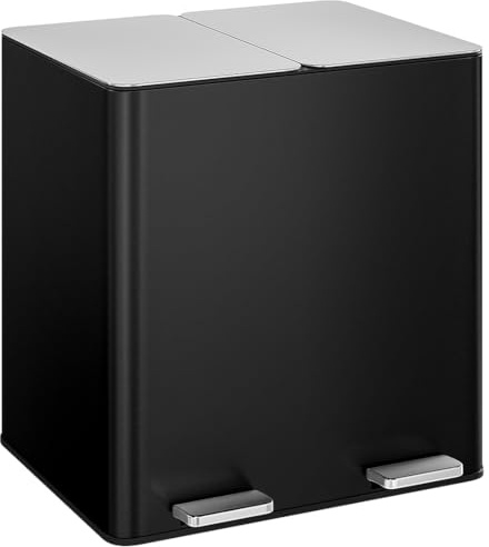 STEELSØN Gloas Mülleimer 2 Fächer, 2x15L Schwarz, Soft-Close, Geruchsfilter | Mülltrennsystem Küche aus Edelstahl, Tretmülleimer, Abfalleimer mit Inneneimern, Recycling & Restmüll, Mülltrenner, 30 Liter