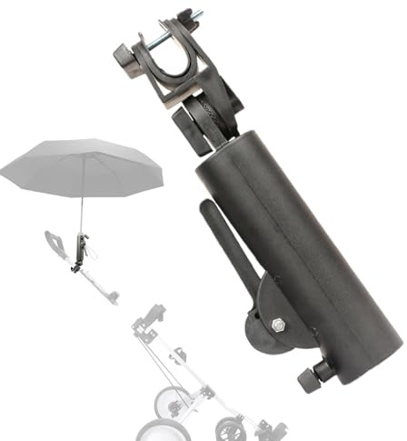 Windproof Double Lock Umbrella Holder - Heavy Duty Golf Cart Stand, Universal ABS Clamp Mounting System | Beach Chair Mobility Scooter Stroller Attachment, Golf Trolley Umbrella Clamp