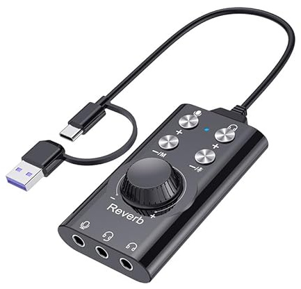 VBESTLIFE Carte Son USB, Carte Son Stéréo Externe avec Contrôle du Volume, Adaptateur Audio USB/Type C vers Prise Jack 3,5 Mm pour PC, Ordinateur Portable, Ordinateur de Bureau, Casque