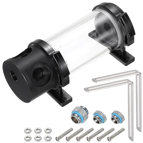 sourcing map Tanque de refrigeración de agua G1/4 rosca de 50 mm x 140 mm, cilindro intercambiador de calor, depósito de refrigeración por agua, kit de radiador 1 en 3 salidas para PC y CPU