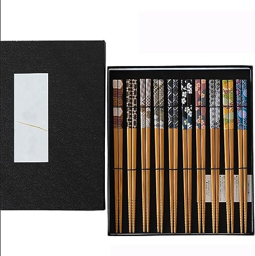 Palillos, Palillos chinos, palillos reutilizables, 10 dobles antideslizantes, 22,5 cm, juego de japoneses for el hogar, caja regalo