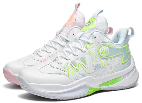 Voguerra Slitstarka basketskor for tonåringar, halkfria sporter for inomhus- och utomhusplaner Sportstövlar(White,35 EU)