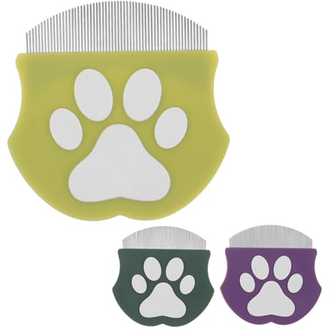 TOKIDNY Peine Metálico de Dientes Finos para Perros y Gatos 3 Unidades Verde Oliva Púrpura y Verde Hierba Peine Desparasitante para Mascotas Cuidado y Eliminación de Pelo Muerto en
