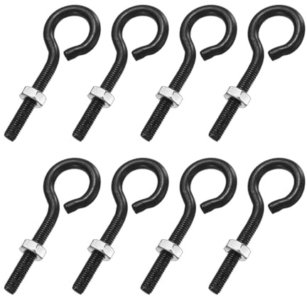 QUARKZMAN 8 Piezas De Pernos De Ojo M3 X 25mm Pernos De Ojo Rosca Negros | Acero Inoxidable 304, Con Tuerca, Para Colgar O Asegurar Cables