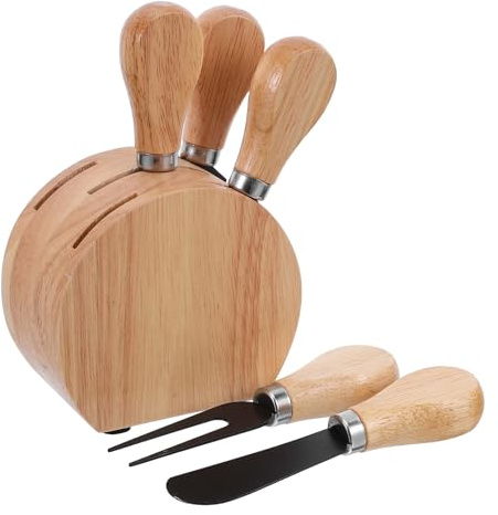 Hohopeti Set di Coltelli per Formaggio in Acciaio Inox con Ceppo in Legno di Quercia, Coltelli Spalma Burro e Affetta Formaggi, Utensili per Servire Salumi e Formaggi Morbidi, Durevoli e