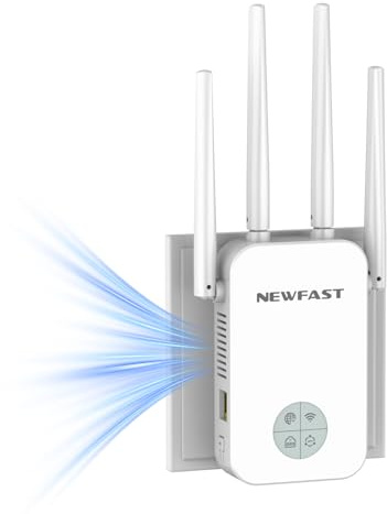 NEWFAST WiFi Range booster 1200Mbps 5GHz&2.4GHz WiFi Booster Range Extender, 4x3dbi High Gain Antennas, Dual Band Wireless Access Point, Internet Booster Hotspot with 360° Coverage, UK Plug