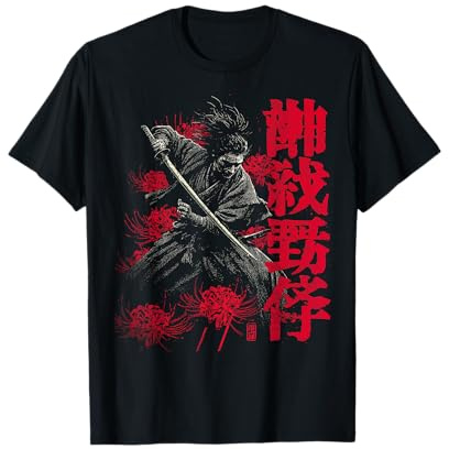 Samurai Guerriero Rosso Ragno Giglio Fiore Anime Otaku Giapponese Maglietta