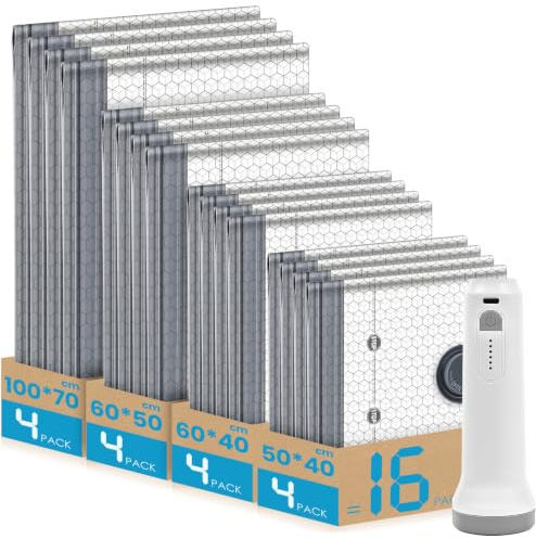 Vakuumbeutel für Kleidung Reise mit Kabellose Pumpe,16 Stück Vacuum Storage Bags für bettdecken in 4 Größen(50 * 40/60 * 40/60 * 50/100 * 70CM), Sparen 80% Platz für Reisegepäck und Lagerung