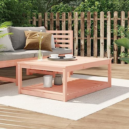 Zeehear Trädgårdsbord av massivt duglasiträ 121 x 82,5 x 45 cm stabilt sidobord för utomhusbruk med hylla för terrass balkong och trädgård perfekt som loungebord och matplats