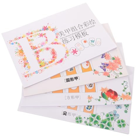 CORHAD 4pcs Nail Design Coloring Book with Multi-Layer Practice Pages for Beginners, Paper Material Nail Art Drawing Template for Daily Skill Consolidation and Store Training
