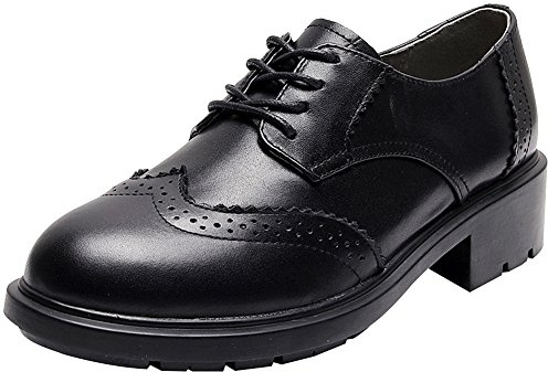 rismart Mujer Ronda Punta Cuero Brogue Oxfords Zapatos de Cordones 02363(Negro,EU38)