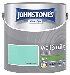 Johnstone's - Wall & Ceiling Paint - Miami Mint - Silk Finish - Emulsion Paint - Fantastic Coverage - Easy to Apply - Dry in 1-2 Hours - 12m2 Coverage per Litre - 2.5L