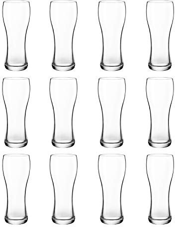 Set of 12 Durable Everyday Weizen Style Beer Glasses - 285ml Capacity - Dishwasher & Freezer Safe.