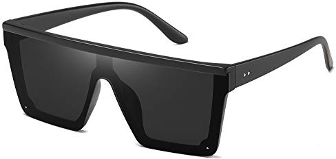 STORYCOAST Square Sunglasses for Women Men Fashion Big Frame Flat Top Sun Glasses Mirror Lens (Matte Black-Gray)