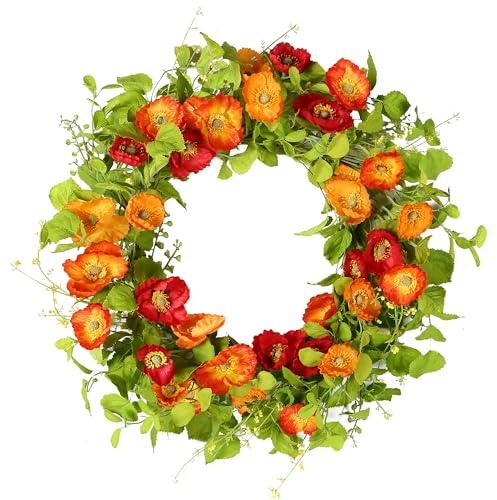 YNYLCHMX 20 Spring Summer Wreaths for Front Door, Poppy and Tea Leaf Decor