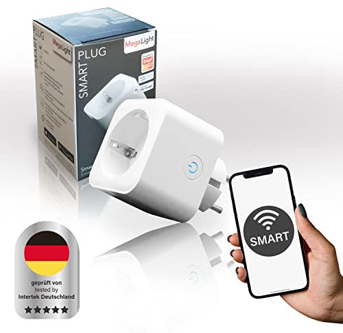 MegaLight Zeitschaltuhr mit APP-Steuerung | WLAN Steckdose Alexa mit Zeitschaltuhr | Smarte Steckdose, 2.4 Ghz, Bluetooth & Wifi | für alle Indoor Räume geeignet