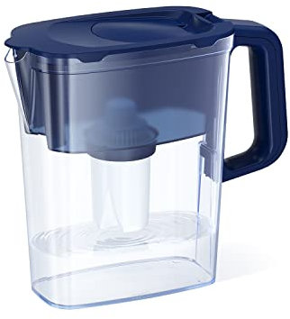 AQUAPHOR Compact 5-Cup Water Filter Pitcher - Dark Blue with 1 x B15 Filter - Fits in The Fridge Door - Reduces Limescale and Chlorine - Ideal for Five Cups