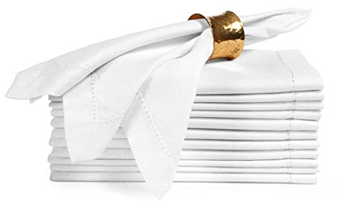 Palisa White Polyester Cloth Dinner Napkins with Hemstitched Design Pack of 12 | 20x20 Inch Reusable & Washable Table Linen Napkins for Everyday Use Wedding Parties Banquet & Hotel