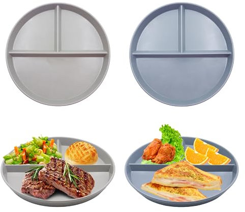 4 Pièces Assiettes Divisées Compartiment Assiette Regime Portion Adulte Plate Incassable RéSistant au Micro-Ondes et au Lave-Vaisselle Réutilisables, Sans BPA pour Adultes (22 * 22cm)