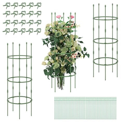 GiantexUK 2/3 Pack Garden Plant Supports, Adjustable Tomato Cage Stake Support Trellis, Outdoor DIY Vertical Metal Obelisk Frame Stand for Climbing Plants Sweet Pea Roses Vegetables (3 Pack, 154cm)
