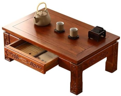 couchtisch Holz Antiker Couchtisch im japanischen Stil mit Schubladen Tatami-Couchtisch aus Holz Schlafzimmer Erkerfenster Teestube (Farbe: Helle Kaffeefarbe Größe: 70 x 45 x 30 cm)