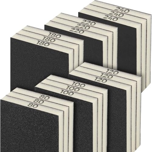 Sruhrak 18 Spugna Abrasiva Spugne con Grana 80/100/120/180/220/240, Blocco di Carta Abrasiva Vetrata Flessibile per Rimuovere Incrostazioni e Ruggine