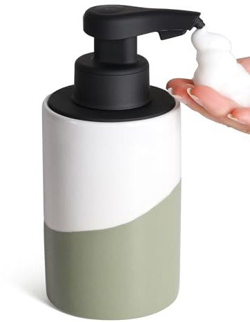BosilunLife Automatic Ceramic Soap Dispenser, Rechargeable Touchless Foam Pump with Waterproof Design, Smart Electric Hand Soap Dispenser for Kitchen or Bathroom, White & Green