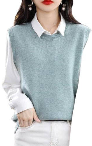 Ärmellose Strickweste für Damen, Damen-Strickpullover mit Rundhalsausschnitt, Wollgefühl, Strickpullover, Weste, Winterpullover, hellbraunes Oberteil, modisch, mintgrün, ärmellose Pullover,