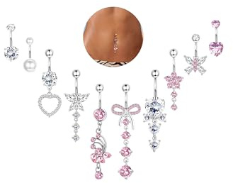 YADOCA 10Pcs 14G Bauchnabelpiercing Chirurgenstahl Silber Piercing Bauchnabel CZ Schmetterling Schlange Clicker Lang Bauchnabelpiercing Ring
