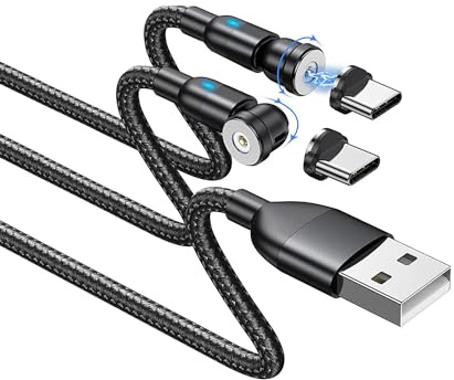 Magnetic USB C Charging Cable, 2 Pack 2.4A Magnetic USB Cable with Type C Adapter Support QC 3.0 Fast Charging, Nylon Braided Magnet Phone Charger Cord -Black (1.6ft*2)