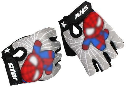 HSKRKOW 1 Paar Fahrradhandschuhe Kinder 2-10 Jahre, Speidermann Meteor Kinder Fahrradhandschuhe Bike Gel Bmx Handschuh Jungen(Grau,C)