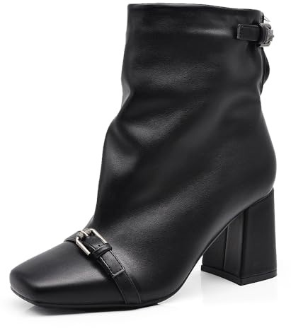 IF Stivaletti da donna punta squadrata con fibbia decorativa tronchetti eleganti gambale morbido tacco largo MP2735-2 nero N.41