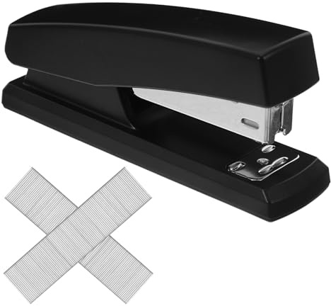 TOGEVAL Grapadora de Escritorio Metálica Negra con Grapas Herramienta para Encuadernar Folletos y Documentos Grapadora Manual Antideslizante para Oficina y Papelería Incluye 1 Caja de