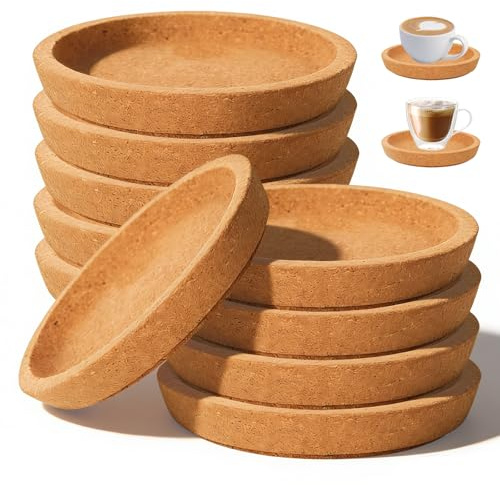 12 Stück Korkuntersetzer Rund 10cm, Kork Untersetzer Extra Dicke mit Erhöhtem Rand Tassenuntersetzer Rund Coasters für Zuhause Restaurant Büro