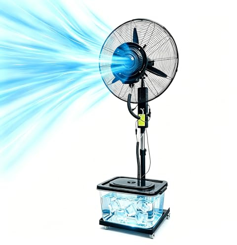AnYaBinni Ventilador de Agua Industrial con Ruedas, Gran Ventilador Nebulizador 40L, Ventilador de Tambor de Metal con 3 Velocidades, Altura Ajustable para Garajes, Fábricas y Oficinas