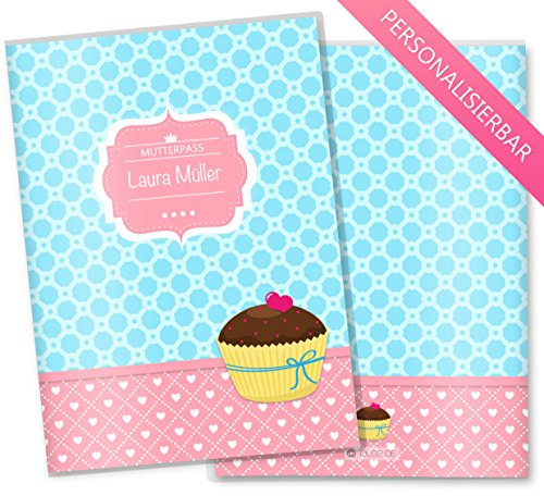 OLGS Mutterpasshülle Cupcakes | Hülle für den deutschen Mutterpass | Geschenk für werdende Mütter, Geschenkidee personalisierbar mit Namen (Mutter-Passhülle personalisiert, Schoko Kuss)