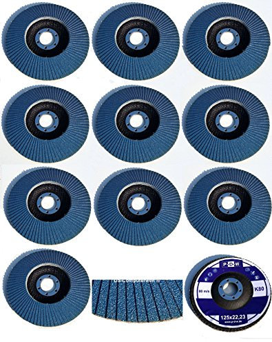 10 INOX Fächerscheiben Ø 125 mm x 22,23 mm Korn 80 Schleifscheiben Schleifmoppteller Edelstahl, blau