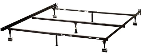 Pilaster Designs Traditional Adjustable Nico Metal Bed Frame with Center Support Rail, Support Legs & Casters