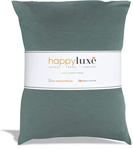 Happyluxe Odyssey Travel Pillow for Long Flights - Soft, Small, Alternative to Down and Memory Foam. 17 x 13in - Made in The USA, Sage Green Airplane Pillow for Adults Sleeping, Camping or Nap