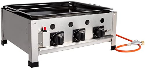 Beeketal 'GGB-1' Profi Gastrobräter Gasgrill mit emaillierter Stahlpfanne, 3-flammig, Piezo Zünder, 3 x Gasregler stufenlos, Gasbräter inkl. emaillierter Stahlpfanne, Gasschlauch und Druckminderer