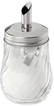 FMprofessional Zuckerdosierer 160 ml FLEURETTE, Ausgiesser aus Glas, Zuckerstreuer für einfaches Dosieren, Gießer für verschiedene Anlässe, hochwertiger Eingießer (Farbe: Silber), Menge: 1 Sück
