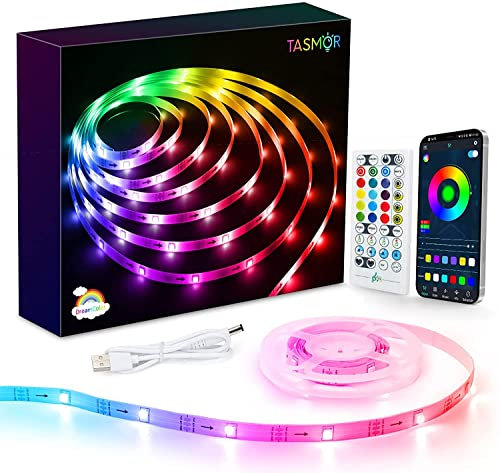 TASMOR TV-LED-Hintergrundbeleuchtung, 2m, RGB-LED-Lichtstreifen, IC-Chips, Regenbogenfarbe, USB-betrieben, Fern- und App-Steuerung, Musik-Synchronisation