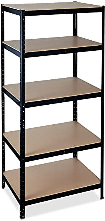 Relaxdays Schwerlastregal, HBT: 200x90x60 cm, Traglast: 1325 kg, 5 Ebenen, zum Stecken, Keller & Garage, Stahl, schwarz