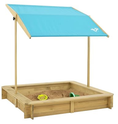 TP Toys TP Holzsandkasten mit Sonnendach, 2 Jahre+, Sandspiel für den Garten mit Abdeckung