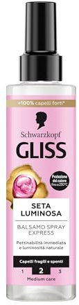 Schwarzkopf Gliss Seta Luminosa Spray Express 200ml, Leave in conditioner spray con Ceramidi e Seta, Balsamo senza risciacquo e termoprotettore per capelli fragili e spenti